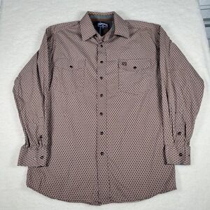 Panhandle Slim Mens  M Brown Geometric Print Western Button Down Shirt 36S8471
